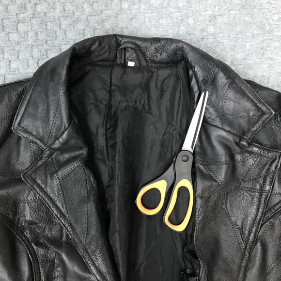 Leather Coat Mens Medium Black Belted Patchwork Trench Genuine Leather Overcoat - Picture 3 of 16